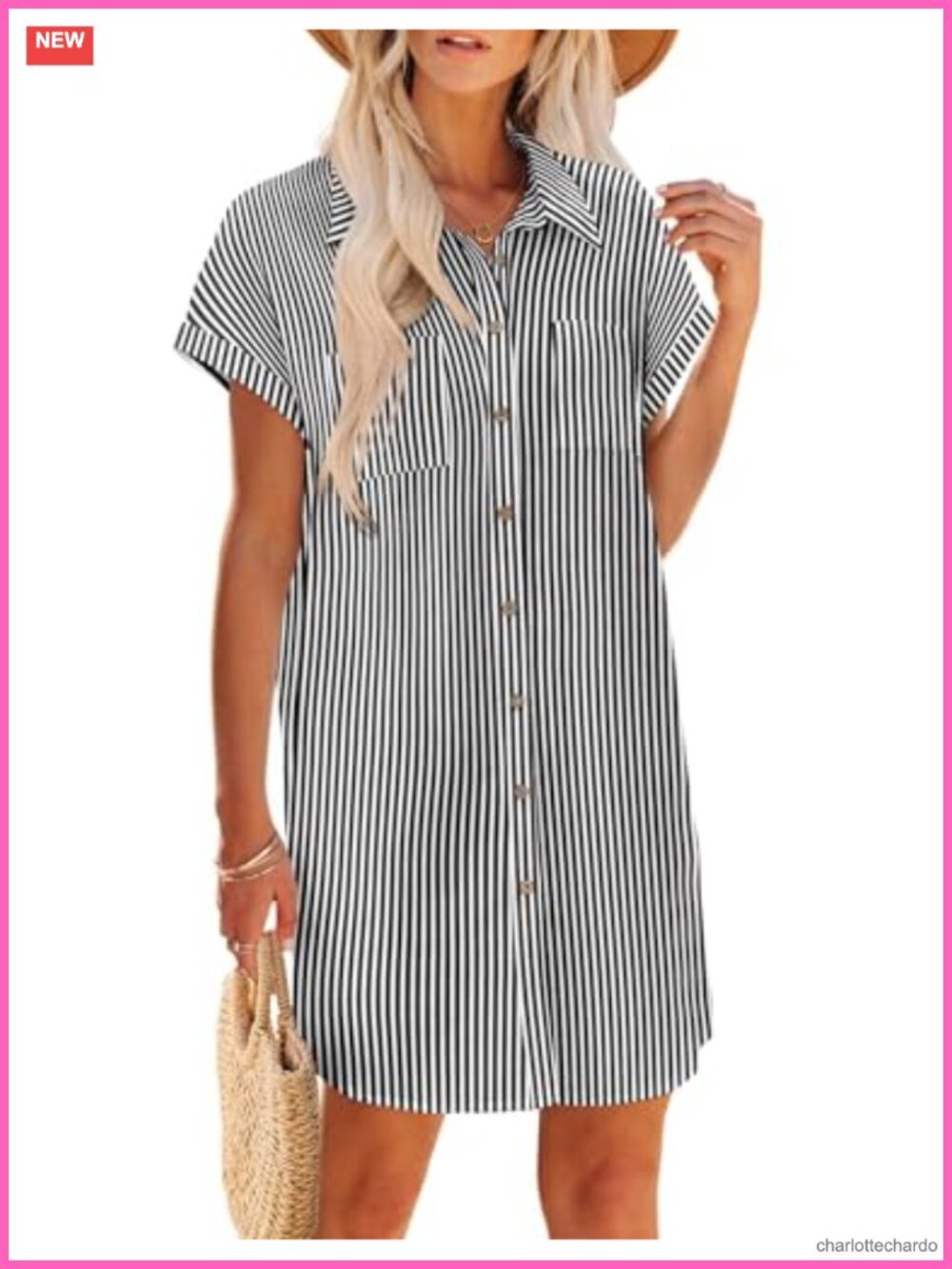 Cotton Button Down Short Sleeve Casual Mini Shirt Dress